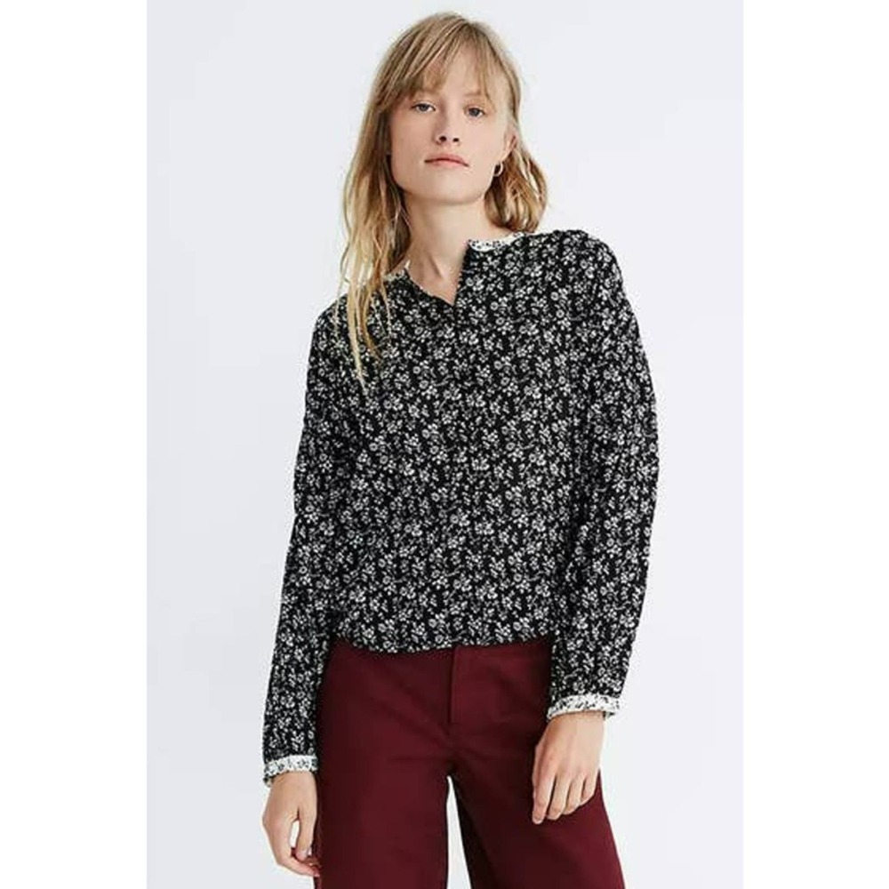 Madewell Women's Black and White Print-Mix Meadow Branch Floral Shirt Size Small
